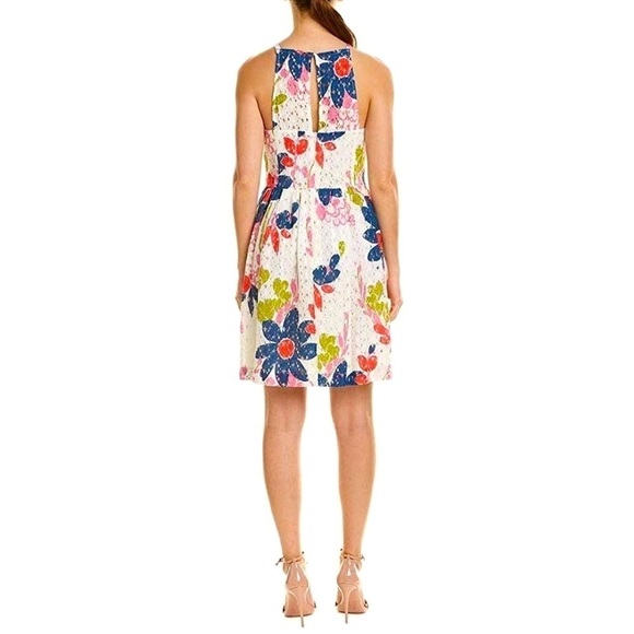 Trina Turk Dress Women Size 10 Petaluma Colorful Floral Lace Fit Flare Retro Mod - Picture 2 of 11
